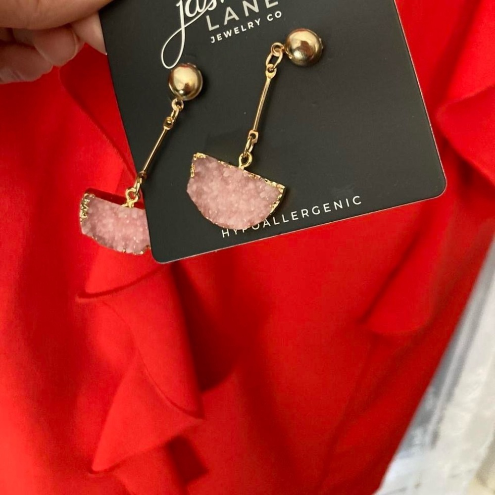 Pink and gold gemstone color earrings #glamour Jasmine Lane Hypoallergenic